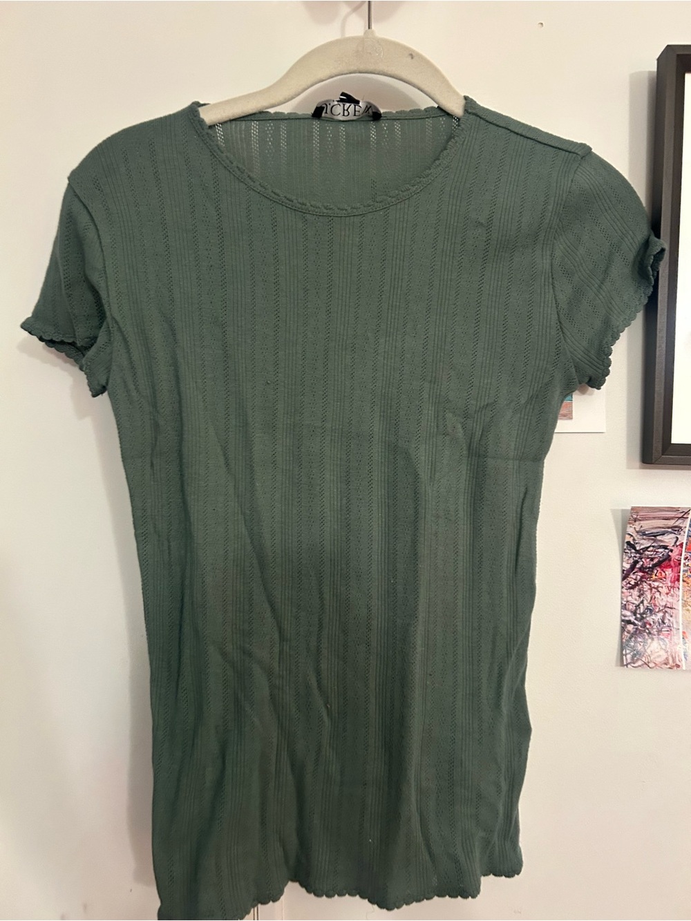 J.Crew Pointelle Olive Green Knit Tee